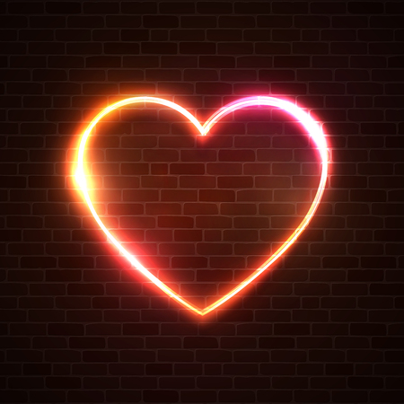 Heart vector background. Abstract electric line halogen or led lamp element design. Heart shape light neon sign. Wire cabling glowing banner. Love romance concept. Valentines Day holiday illustration.のイラスト素材