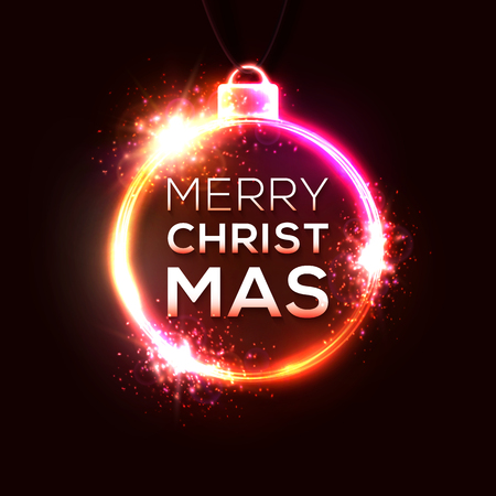 Christmas neon sign. Vector illustration on winter holidays. Neon signboard, vibrant advertising frame. Neon luminous symbol for New Year, Christmas projects greetings cards, posters, banners, flyers.のイラスト素材