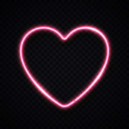 Glowing pink electric heart shape border on transparent background. Design element for Happy Valentines Day. Bright illustration.のイラスト素材