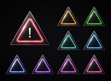 Triangular Signs Set On Transparent Background Color Neon