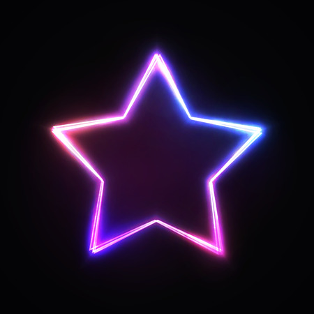 Neon light star sign. Blue pink violet glowing colorful signage isolated on dark background.のイラスト素材