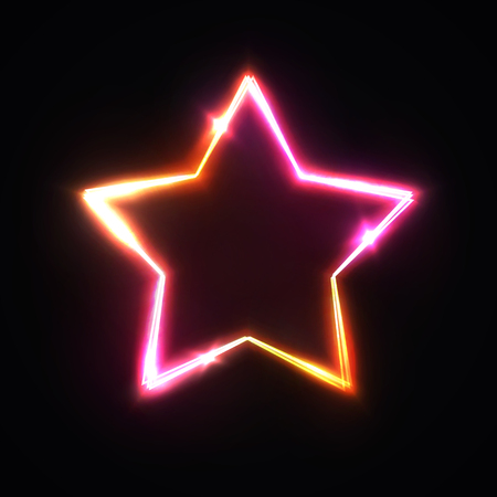 Realistic isolated neon sign of star for decoration and covering on dark red background.のイラスト素材