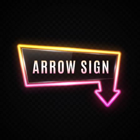 3D retro arrow sign on transparent background. Neon vintage banner. Bright vector illustration.のイラスト素材