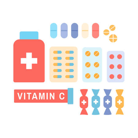 Medicine, drugs, pharmacy hospital icons set isolated on  whiteのイラスト素材
