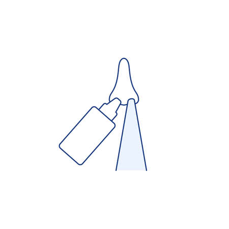 Nasal wash thin line icon isolated on white background. Nose cleaning with saline to protect PM2 5. Nasal irrigation sign. Allergy runny nose treatment Medicine outline symbol vector illustrationのイラスト素材