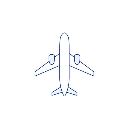 Thin line plane icon isolated on white background. Color flat airplane sign or design. Travel symbol set. Flight aircraft transportation aviation concept. Outline minimal vector illustration.のイラスト素材