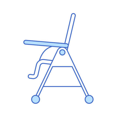 Baby feeding chair thin line icon isolated on white background. Blue outline kids highchair element design. Child table vector illustration.のイラスト素材