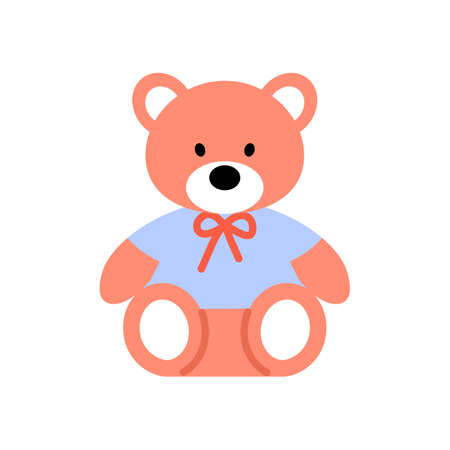 Teddy bear toy flat icon. Cute brown graphic character. Color baby toy isolated on white background. Minimal element design for sign vector illustration.のイラスト素材