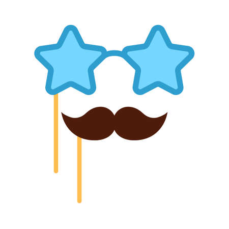 Party blue star glasses and mustache. Birthday mask flat icon isolated on white background. Event carnival element invitation banner design. Fun eyeglasses for costume decoration vector illustration.のイラスト素材