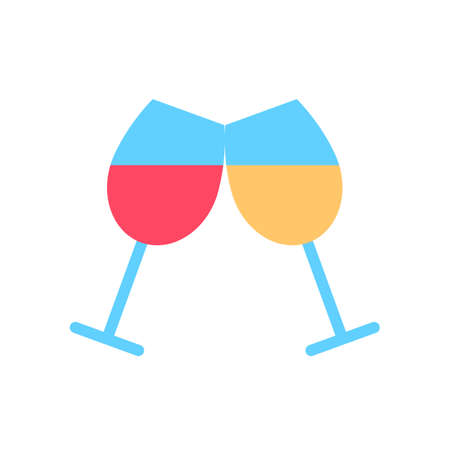 Cheers two wine glasses flat line icon isolated on white background.のイラスト素材