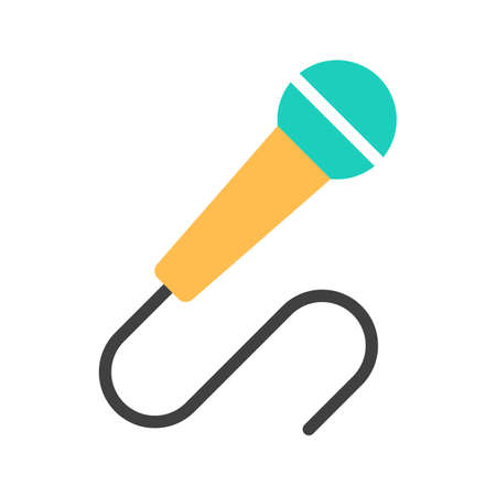 Microphone flat line icon isolated on white background. Professional mike sign outline design. Technology element for performance concert. Color music equipment vector illustration.のイラスト素材