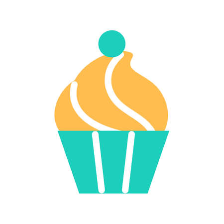 Muffin flat line icon isolated on white background. Cream snack in the cup. A homemade gourmet treat for holiday celebration birthday party. Tasty vanilla dessert vector illustration.のイラスト素材