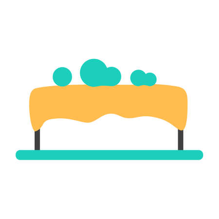Vanilla cake with strawberry flat line icon. Color abstract festive sweet tasty object isolated on white background. Frosted homemade dessert for party celebration logo sign design vector illustrationのイラスト素材