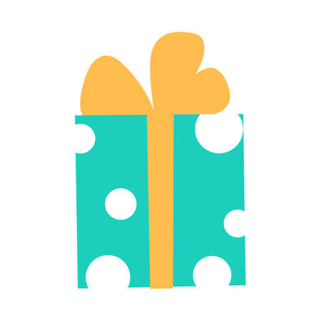 Green gift box with bow flat icon isolated on white background. Color minimal design present sign with ribbon. Festive party shopping element. Modern package symbol. Surprise vector illustration.のイラスト素材