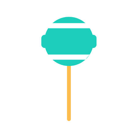 Lollipop flat icon isolated on white background. Bright fun holiday sweet. Minimal abstract design object. Party treat Birthday event celebration stick candy sign logo Green bonbon vector illustrationのイラスト素材