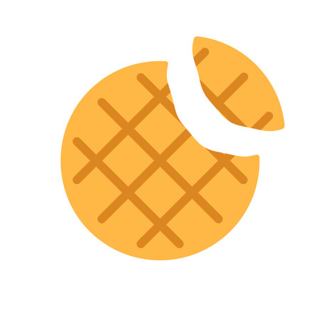 Cookie with missing bite flat icon isolated on white background. Traditional baked treat symbol. Homemade meal sign design. Broken sweet snack. Bitten dessert vector illustration.のイラスト素材