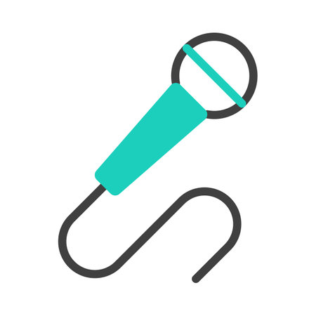 Microphone flat line icon isolated on white background. Abstract classic mic logo. Minimal mike sign outline design. Technology concert performance element. Karaoke music equipment vector illustrationのイラスト素材