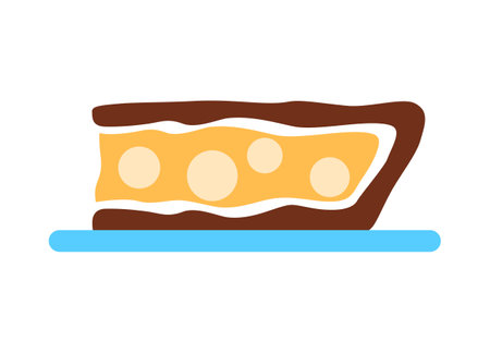 Pie slice with berry isolated on white background. Delicious baked frosted treat piece with lemon filling. Abstract apple bakery sign. Flat pastry on plate Minimal food logo design vector illustrationのイラスト素材