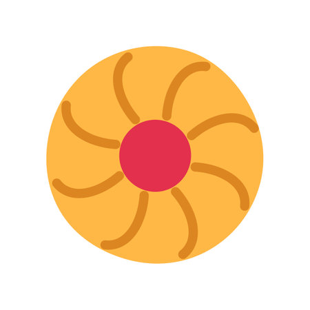 Cookie with strawberry jam filling flat icon isolated on white background. Traditional baked treat with berry symbol. Homemade sweetness design. Yummy sweet snack. Dessert minimal vector illustration.のイラスト素材