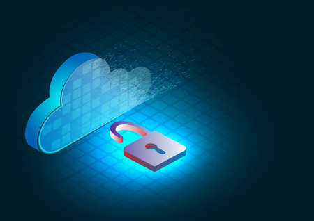 Cloud computing and Internet of things concept. Risk of cloud data theft if not getting good data protection.のイラスト素材