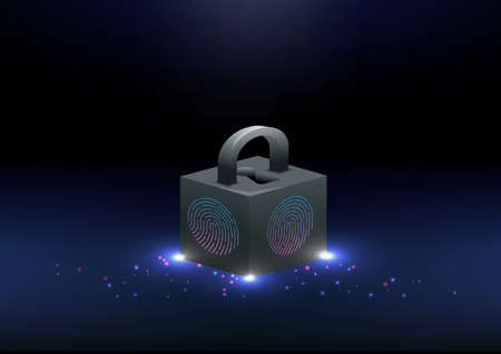 Data security concept and cyber security protection concept. This is a vector illustration showing fingerprint and key protection.のイラスト素材