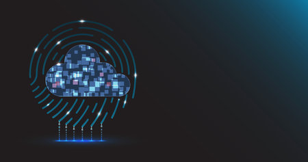 cloud computing with fingerprints as background, cloud concept vector illustration, cloud technology advancement.のイラスト素材