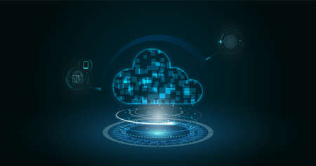Cloud computing concept vector illustration, cloud background image including padlock and fingerprint image representing secure data login.のイラスト素材
