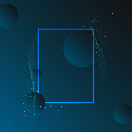 The background is a neon light square frame with a lovely circle shape.のイラスト素材