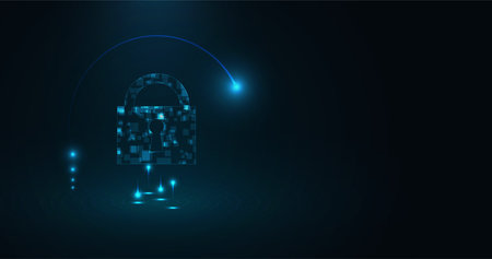 technological data protection, the data security emblem of a padlock.のイラスト素材
