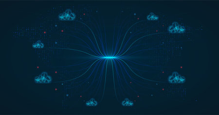 Multiple cloud symbol vector illustration, 2D cloud, 3D cloud, multi-cloud work connected data.のイラスト素材