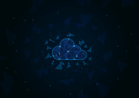 Abstract low poly cloud computing concept on dark blue background. Vector illustrationのイラスト素材