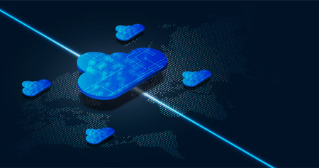 Multiple cloud symbol vector illustration, 2D cloud, 3D cloud, multi-cloud work connected data.のイラスト素材