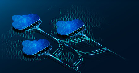 Multiple cloud symbol vector illustration, 2D cloud, 3D cloud, multi-cloud work connected data.のイラスト素材