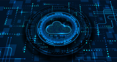 abstract technology concept cloud computing on blue background, vector illustration.のイラスト素材