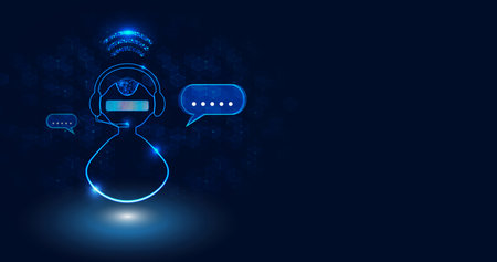 Chatbot on blue background. Artificial intelligence concept. Vector illustration.のイラスト素材