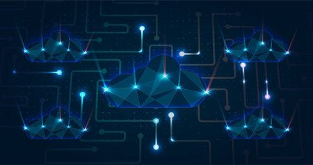 Multiple cloud symbol vector illustration, 2D cloud, 3D cloud, multi-cloud work connected data.のイラスト素材