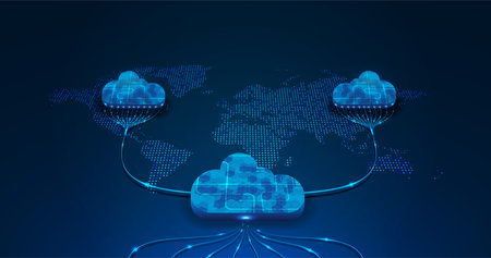 Multiple cloud symbol vector illustration, 2D cloud, 3D cloud, multi-cloud work connected data.のイラスト素材