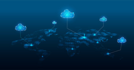 Multiple cloud symbol vector illustration, 2D cloud, 3D cloud, multi-cloud work connected data.のイラスト素材