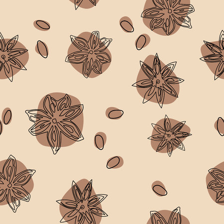 Star anise vector seamless pattern. Abstract pattern flat lay, top view.のイラスト素材