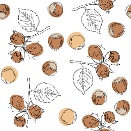 Hazelnuts vector seamless pattern. Good for ads, signboards, packaging, menu design, interior decorating and other design.のイラスト素材