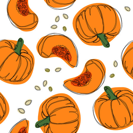Pumpkin seamless pattern. Outline vegetable wallpaperの写真素材