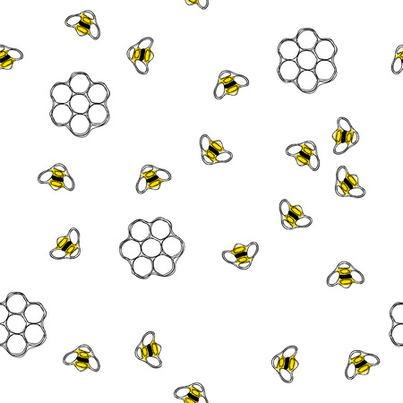 Flying bees and honeycombs seamless pattern.の写真素材