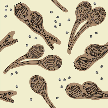 Hand draw vector seamless pattern with poppyのイラスト素材