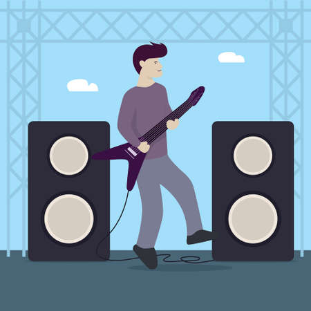 Illustration of a man playing guitar on the stageのイラスト素材