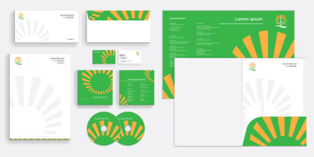 corporate identity design template with sunburst elements, business card and envelopeのイラスト素材