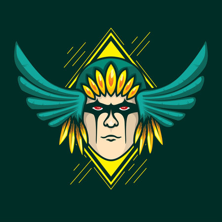 Spartan warrior with winged head vector mascot logo design illustrationのイラスト素材
