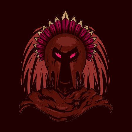 Spartan warrior with helmet and feathers. Vector illustration isolated on dark background.のイラスト素材