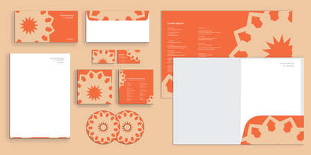 Dynamic Luxury Mandala background with orange arrow pattern Corporate Business Identity Stationeryのイラスト素材