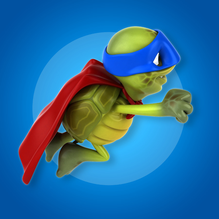 Cartoon turtle in superhero costumeの写真素材