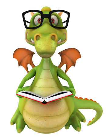 Dragon wearing glasses reading a bookの写真素材